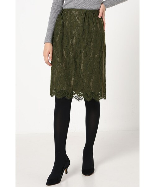 La TOTALITE（ラトータリテ）の「ツイカサイドグログランレーススカート（スカート・レディース・ブラック/カーキ・36/38）」の2枚目の写真