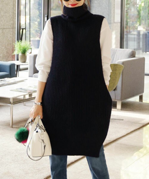 DHOLIC（ディーホリック）の「タートルネックロングニットベスト（ベスト・レディース・グレー/ネイビー/ワイン・FREE）」の2枚目の写真