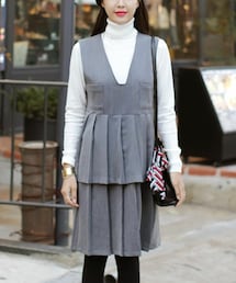 DHOLIC | Vネックティアードプリーツワンピース(ワンピース)