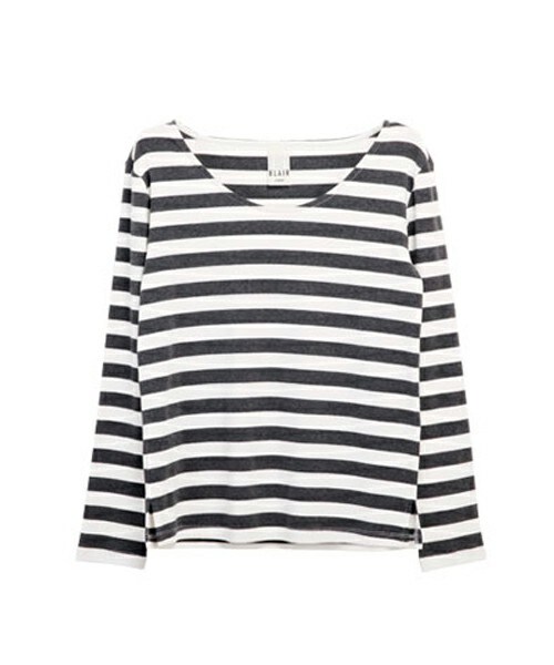 BLAIR by MOERY(ブレア)の「ボーダーロングTシャツ(Tシャツ/カットソー・レディース・グリーン/グレー/ブラック・FREE)」の3枚目の写真