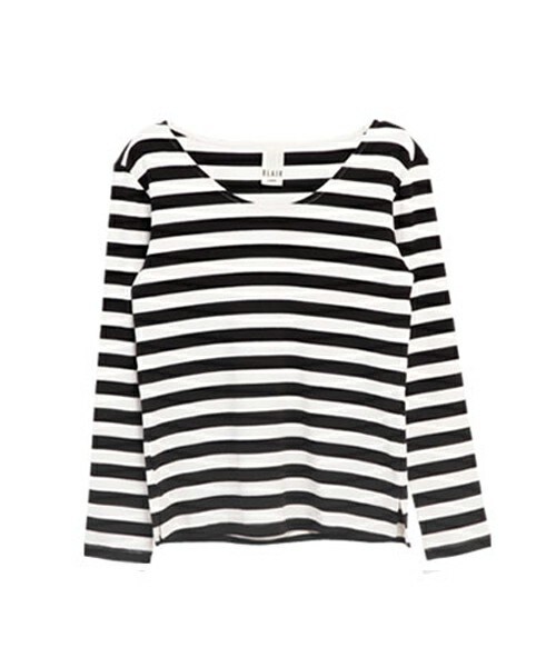 BLAIR by MOERY(ブレア)の「ボーダーロングTシャツ(Tシャツ/カットソー・レディース・グリーン/グレー/ブラック・FREE)」の2枚目の写真