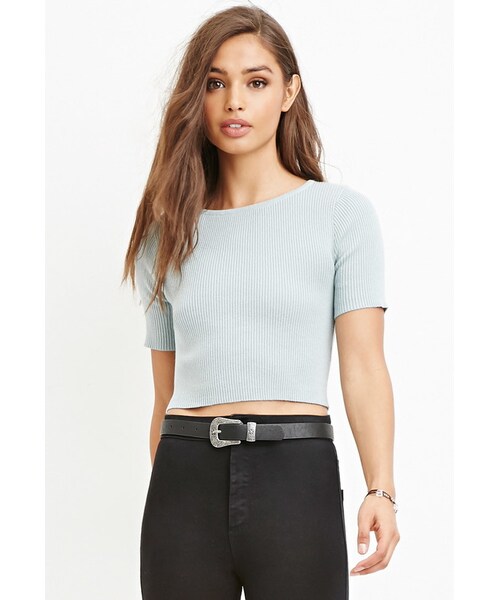 FOREVER 21（フォーエバー トゥエンティーワン）の「FOREVER 21 Ribbed Knit Cropped Sweater（ニット/セーター・レディース・Black/White/Blue・Small/Medium/Large）」の3枚目の写真
