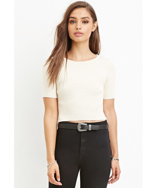 FOREVER 21（フォーエバー トゥエンティーワン）の「FOREVER 21 Ribbed Knit Cropped Sweater（ニット/セーター・レディース・Black/White/Blue・Small/Medium/Large）」の2枚目の写真