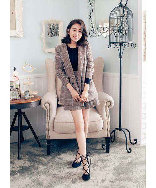 gracegift（グレースギフト）の「韓國麂皮綁帶圓頭粗跟鞋（シューズ・レディース・黑・36/37/38/39/40）」の5枚目の写真