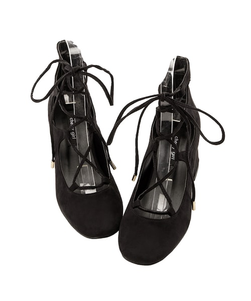 gracegift（グレースギフト）の「韓國麂皮綁帶圓頭粗跟鞋（シューズ・レディース・黑・36/37/38/39/40）」の3枚目の写真