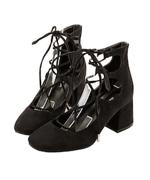 gracegift | 韓國麂皮綁帶圓頭粗跟鞋(シューズ)