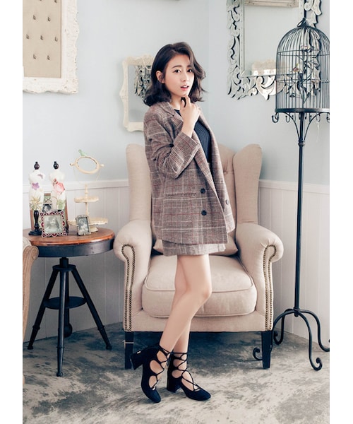 gracegift（グレースギフト）の「韓國麂皮綁帶圓頭粗跟鞋（シューズ・レディース・黑・36/37/38/39/40）」の7枚目の写真