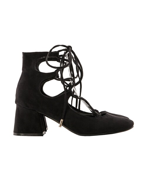 gracegift（グレースギフト）の「韓國麂皮綁帶圓頭粗跟鞋（シューズ・レディース・黑・36/37/38/39/40）」の2枚目の写真