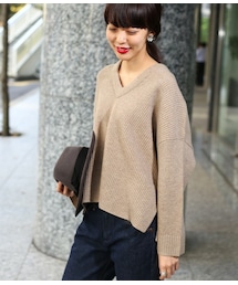 EDIFICE ベージュ ペイズリー　Vネック 長袖 プルオーバー 20151104033658721_215.jpg