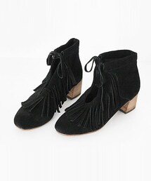 DHOLIC | リアルレザーUカットラインフリンジアンクルミドルブーツ(ブーツ)