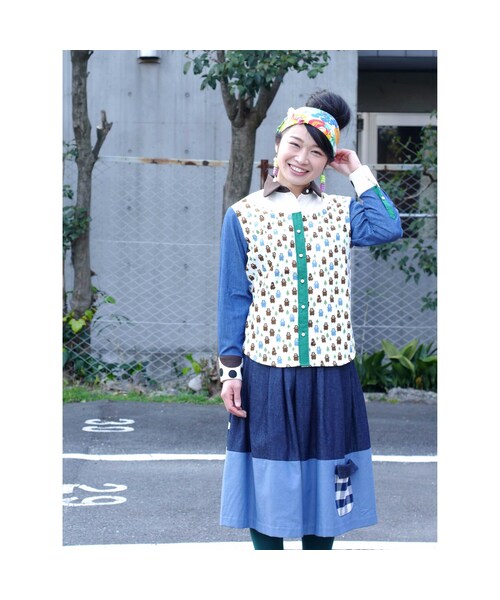 NIRAME.CO（ニラメッコ）の「お手伝いスカート　チェック✖️デニム（スカート・レディース・その他）」の5枚目の写真