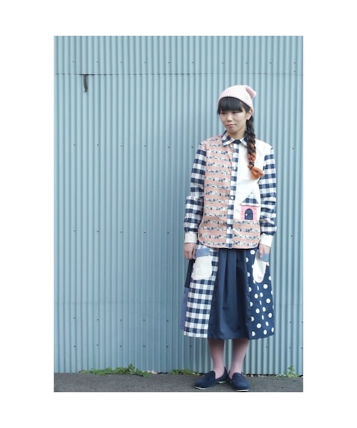 NIRAME.CO（ニラメッコ）の「お手伝いスカート　チェック✖️デニム（スカート・レディース・その他）」の4枚目の写真