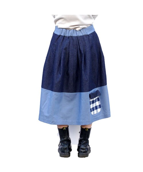 NIRAME.CO（ニラメッコ）の「お手伝いスカート　チェック✖️デニム（スカート・レディース・その他）」の8枚目の写真