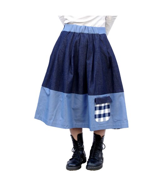 NIRAME.CO（ニラメッコ）の「お手伝いスカート　チェック✖️デニム（スカート・レディース・その他）」の9枚目の写真