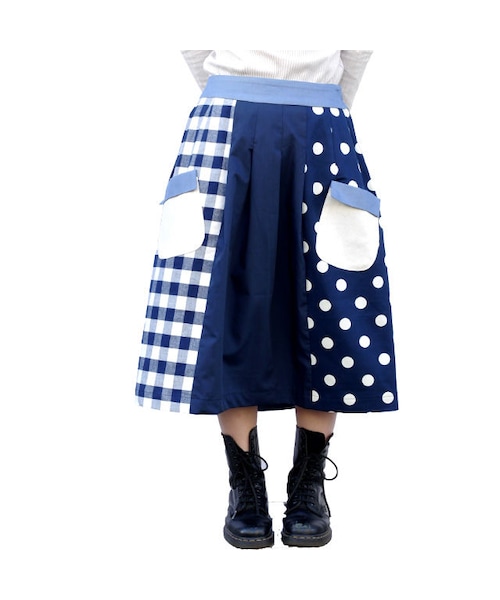 NIRAME.CO（ニラメッコ）の「お手伝いスカート　チェック✖️デニム（スカート・レディース・その他）」の7枚目の写真