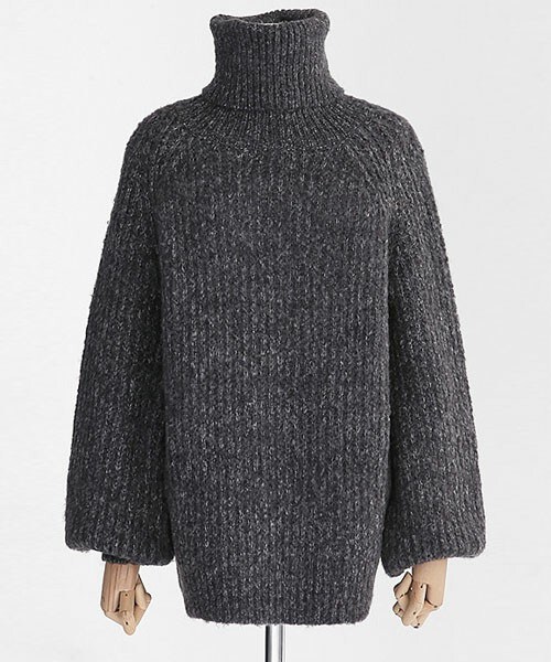 DHOLIC(ディーホリック)の「ゆるリブニットラグランスリーブタートルネックプルーバー(ニット/セーター・レディース・グレー/アイボリー/ブラックグレー・FREE)」の3枚目の写真