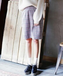 DHOLIC | ハウンドトゥースチェックパターン膝丈スカート(スカート)