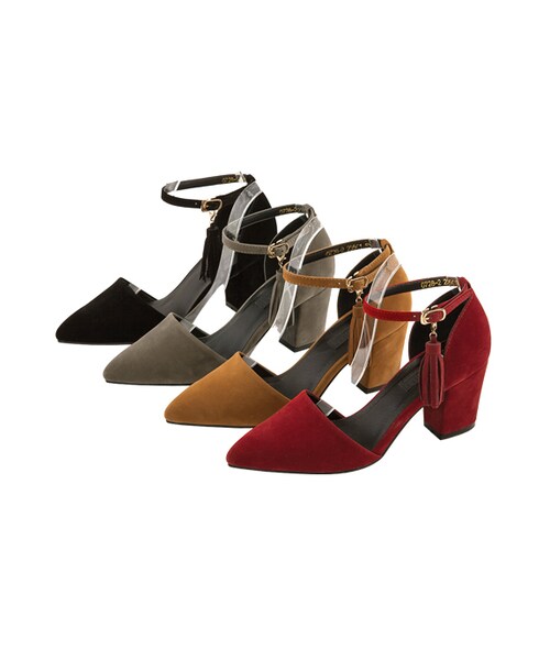 gracegift（グレースギフト）の「復古流蘇繞踝中跟鞋（シューズ・レディース・正紅・35/36/37/38/39/40/41）」の10枚目の写真