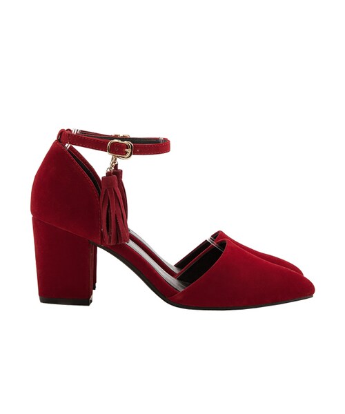 gracegift（グレースギフト）の「復古流蘇繞踝中跟鞋（シューズ・レディース・正紅・35/36/37/38/39/40/41）」の2枚目の写真