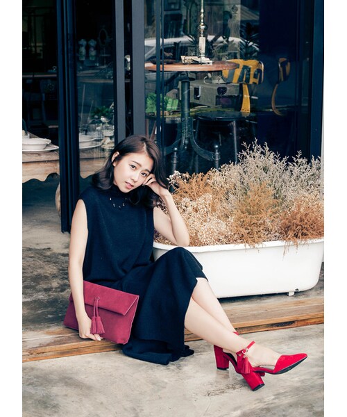 gracegift（グレースギフト）の「復古流蘇繞踝中跟鞋（シューズ・レディース・正紅・35/36/37/38/39/40/41）」の9枚目の写真