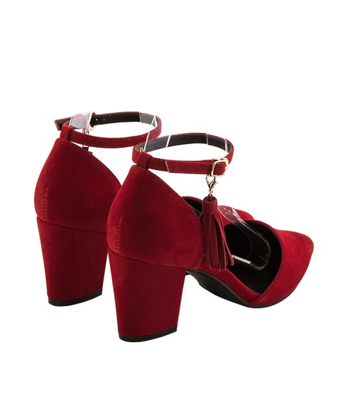 gracegift（グレースギフト）の「復古流蘇繞踝中跟鞋（シューズ・レディース・正紅・35/36/37/38/39/40/41）」の4枚目の写真