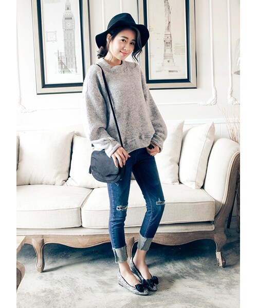 gracegift（グレースギフト）の「韓國個性質感破損牛仔褲（パンツ・レディース・藍・S）」の6枚目の写真