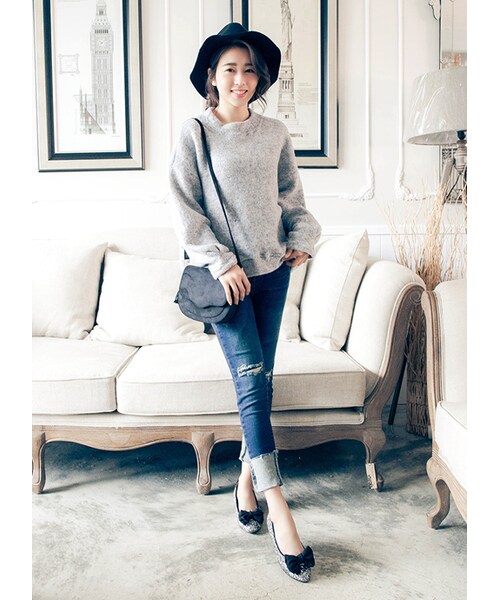 gracegift（グレースギフト）の「韓國個性質感破損牛仔褲（パンツ・レディース・藍・S）」の5枚目の写真