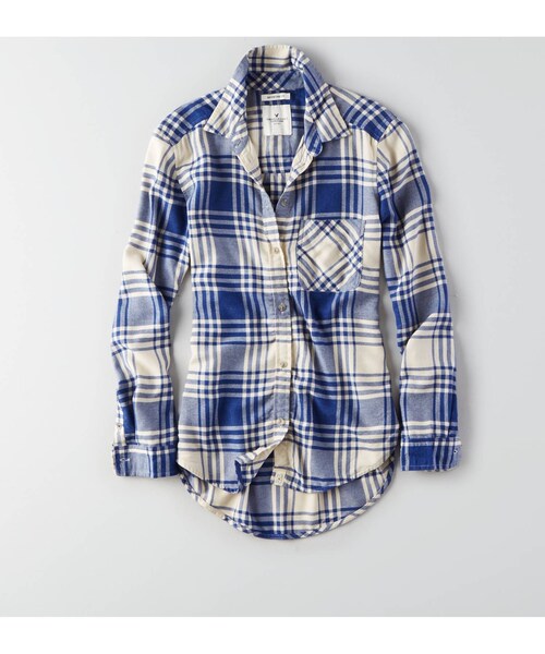 American Eagle(アメリカンイーグル)の「AEOソフトプラッドボーイフレンドシャツ(シャツ/ブラウス・レディース・グリーン/ブルー・XXS/XS/S/M/L/XL)」の2枚目の写真