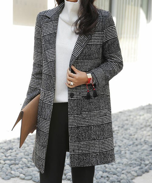 DHOLIC（ディーホリック）の「クラシックチェックロングコート（その他アウター・レディース・ダークネイビー/ブラック・FREE）」の2枚目の写真
