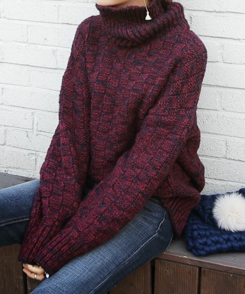 DHOLIC（ディーホリック）の「スクエアージャガードメランジニットプルオーバー（ニット/セーター・レディース・アイボリー/ダークグリーン/ワイン・FREE）」の3枚目の写真