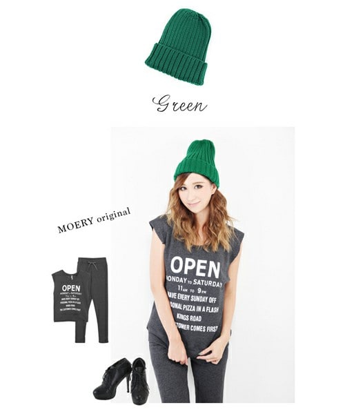 MOERY(モエリー)の「リブ編みニット帽(ニットキャップ/ビーニー・レディース・レッド/ブルー/グリーン/ホワイト/ブラック/グレー/イエロー/ワイン/ネイビー・FREE)」の5枚目の写真