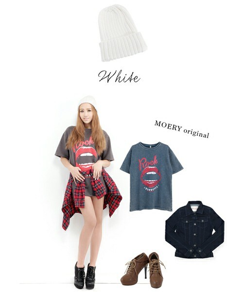 MOERY(モエリー)の「リブ編みニット帽(ニットキャップ/ビーニー・レディース・レッド/ブルー/グリーン/ホワイト/ブラック/グレー/イエロー/ワイン/ネイビー・FREE)」の2枚目の写真