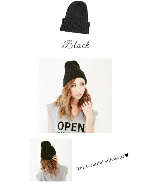 MOERY(モエリー)の「リブ編みニット帽(ニットキャップ/ビーニー・レディース・レッド/ブルー/グリーン/ホワイト/ブラック/グレー/イエロー/ワイン/ネイビー・FREE)」の3枚目の写真