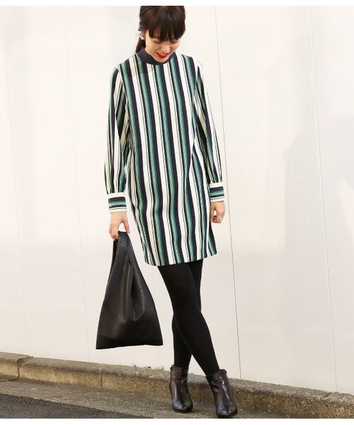 ADAM ET ROPE'（アダムエロペ）の「ランダムストライプドレス（ワンピース/ドレス・レディース・ダークグリーン・38）」の4枚目の写真