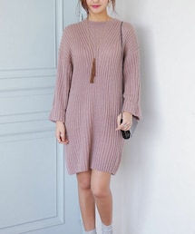 DHOLIC | ベルトストラップ付きワイドスリーブリブニットワンピース(ワンピース)