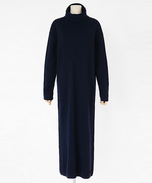 DHOLIC（ディーホリック）の「ハイネックリブニットワンピース（ワンピース・レディース・カーキ/ネイビー/ライトグレー/ライトブラウン・FREE）」の4枚目の写真