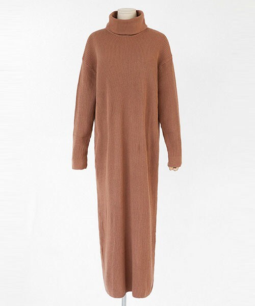 DHOLIC（ディーホリック）の「ハイネックリブニットワンピース（ワンピース・レディース・カーキ/ネイビー/ライトグレー/ライトブラウン・FREE）」の3枚目の写真