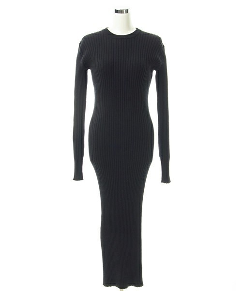 DRWCYS（ドロシーズ）の「リブニットロングワンピース（ワンピース・レディース・ボーダー/アイボリー/ブラック/グレー/カーキ/ネイビー/ボルドー・M）」の3枚目の写真