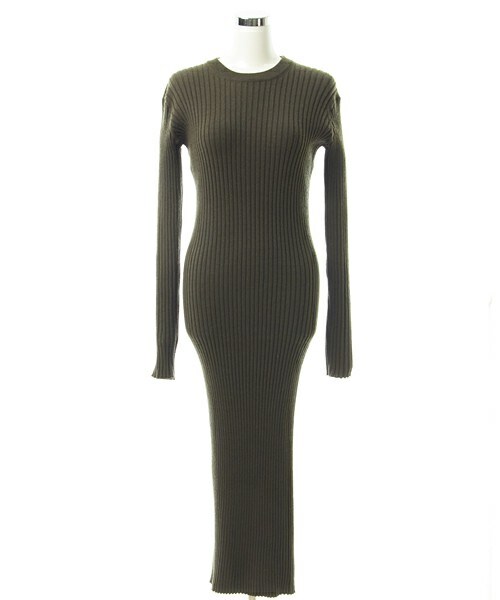 DRWCYS（ドロシーズ）の「リブニットロングワンピース（ワンピース・レディース・ボーダー/アイボリー/ブラック/グレー/カーキ/ネイビー/ボルドー・M）」の5枚目の写真