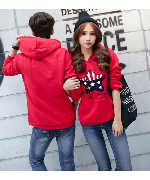 STORES.jp(ストアーズドットジェーピー)の「プルオーバーパーカー★3色★星(スター)柄★ペアルック★【送料無料】(スタジャン・メンズ・その他)」の2枚目の写真