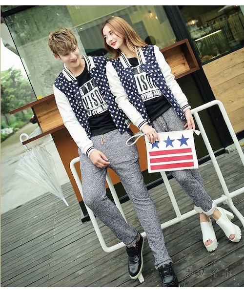 STORES.jp（ストアーズドットジェーピー）の「星(スター)柄★レザー切り替え★スタジャン★2色★ユニセックス・ペアルック★【送料無料】（スタジャン・メンズ・その他）」の4枚目の写真