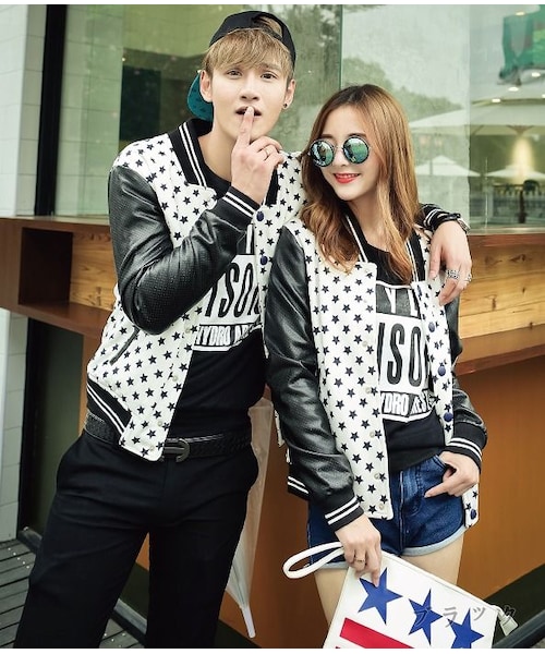 STORES.jp（ストアーズドットジェーピー）の「星(スター)柄★レザー切り替え★スタジャン★2色★ユニセックス・ペアルック★【送料無料】（スタジャン・メンズ・その他）」の3枚目の写真