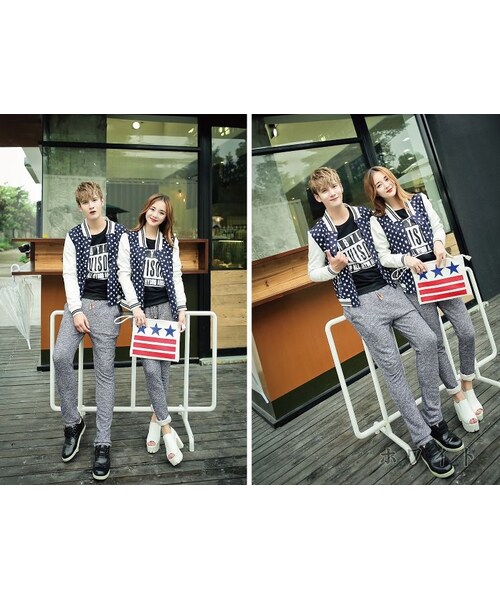 STORES.jp（ストアーズドットジェーピー）の「星(スター)柄★レザー切り替え★スタジャン★2色★ユニセックス・ペアルック★【送料無料】（スタジャン・メンズ・その他）」の8枚目の写真