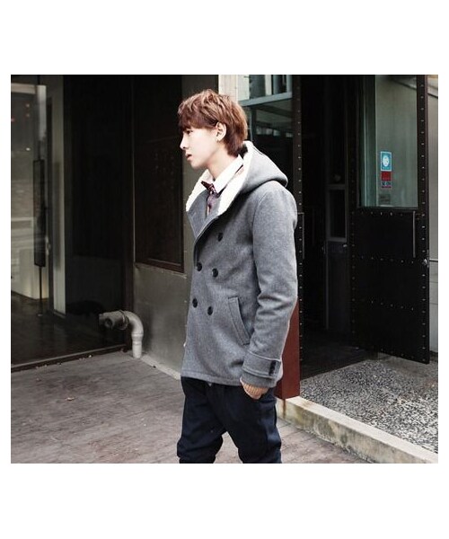 STORES.jp（ストアーズドットジェーピー）の「Pコート★フード付き★ボア加工★2色★防寒×スマート【送料無料】（スタジャン・メンズ・その他）」の7枚目の写真