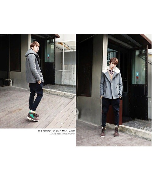 STORES.jp（ストアーズドットジェーピー）の「Pコート★フード付き★ボア加工★2色★防寒×スマート【送料無料】（スタジャン・メンズ・その他）」の4枚目の写真