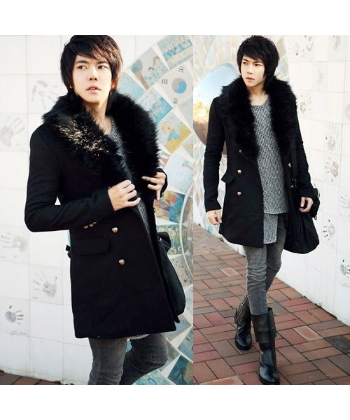 STORES.jp（ストアーズドットジェーピー）の「ロング丈ピーコート★2色★クール★ハイセンス★ファー付き★【送料無料】（スタジャン・メンズ・その他）」の2枚目の写真