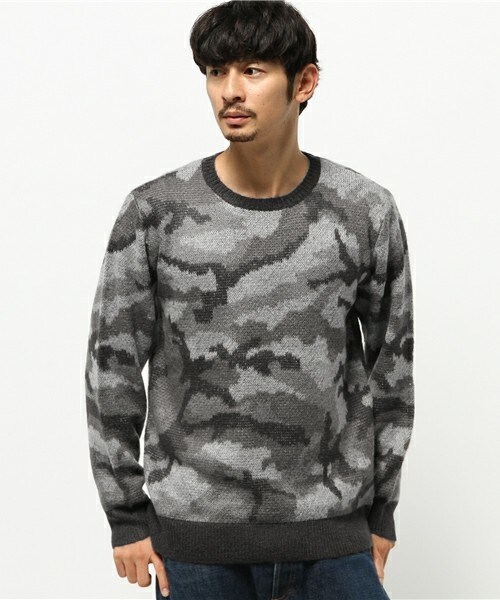 UNION STATION（ユニオンステーション）の「samrt【スマート】12月号　P91　成宮 寛貴さん着用商品　モヘア　カモ柄ニット（ニット/セーター・メンズ・ブラック/カーキ・MEDIUM/LARGE/LL）」の2枚目の写真