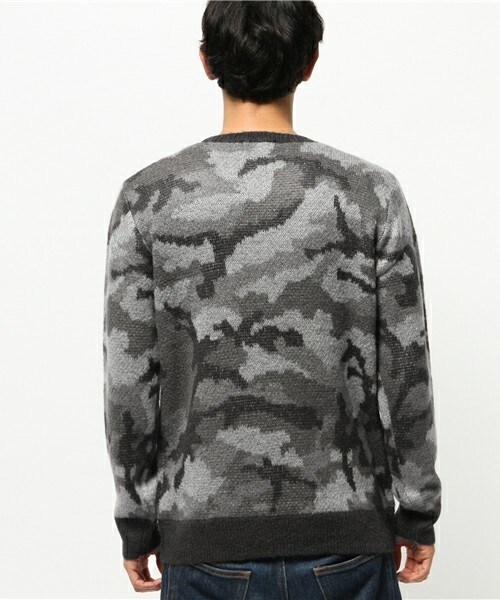 UNION STATION（ユニオンステーション）の「samrt【スマート】12月号　P91　成宮 寛貴さん着用商品　モヘア　カモ柄ニット（ニット/セーター・メンズ・ブラック/カーキ・MEDIUM/LARGE/LL）」の4枚目の写真