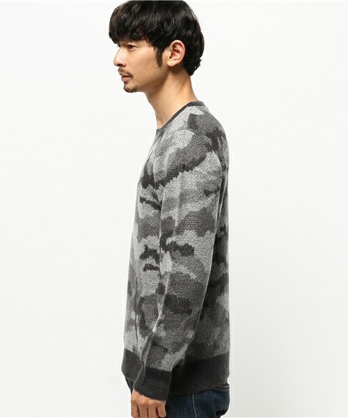 UNION STATION（ユニオンステーション）の「samrt【スマート】12月号　P91　成宮 寛貴さん着用商品　モヘア　カモ柄ニット（ニット/セーター・メンズ・ブラック/カーキ・MEDIUM/LARGE/LL）」の3枚目の写真