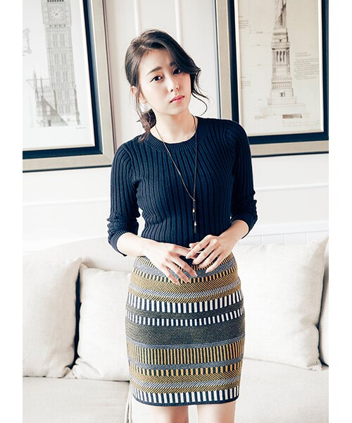 gracegift（グレースギフト）の「百搭合身坑條針織上衣（その他・レディース・黑/白・F）」の5枚目の写真